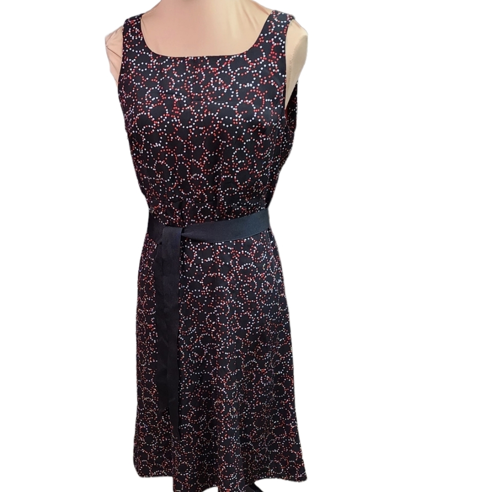 Studio one  vintage black print belted dress. Size 6